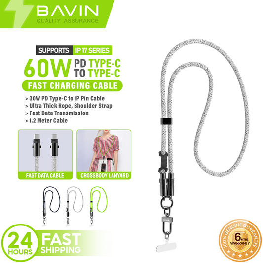 BAVIN U-CB372 Lanyard 60W PD 1.2m Fast Charging Data Cable Type-C to C /Type-C to iPh for iPh&Android (Supports 17 Series)