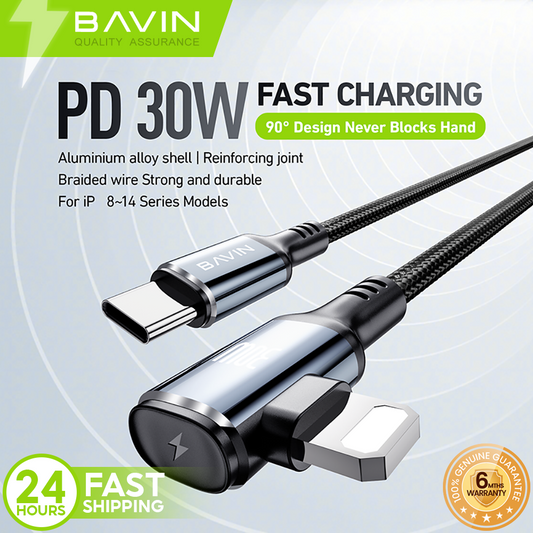 BAVIN CB333 30W Super Fast Charging 2M Nylon Braided & Data Transfer Cable Compatible For Type-C to iPh