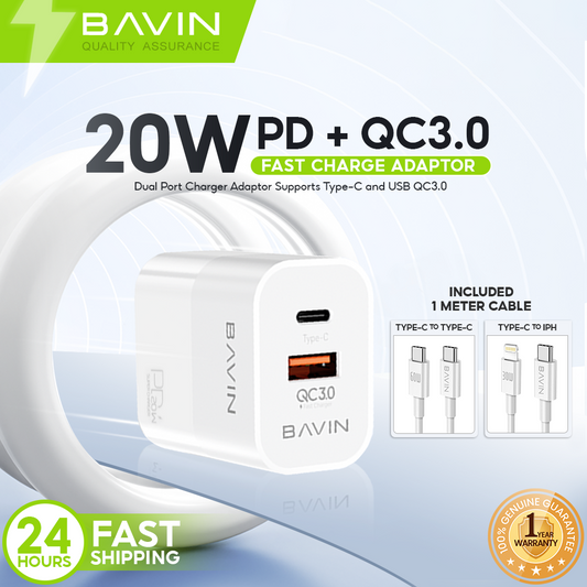 BAVIN C-PC963-PD Fast Charger w/ Dual Type-C & USB QC3.0