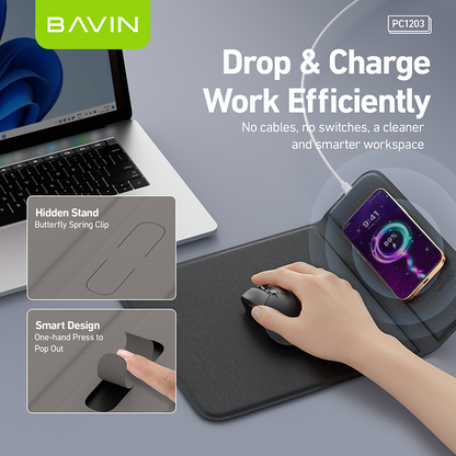 BAVIN C-W-PC1203 2-in-1 15W Wireless Fast Charging Mousepad w/ Anti-Slip Design & Qi Protocol Support