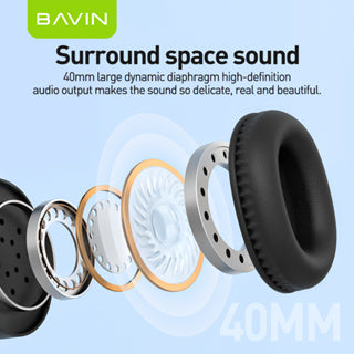 BAVIN HB-BH50 Bluetooth Stereo Headset w/ High-Quality Sound Built-In Microphone & Long Battery Life