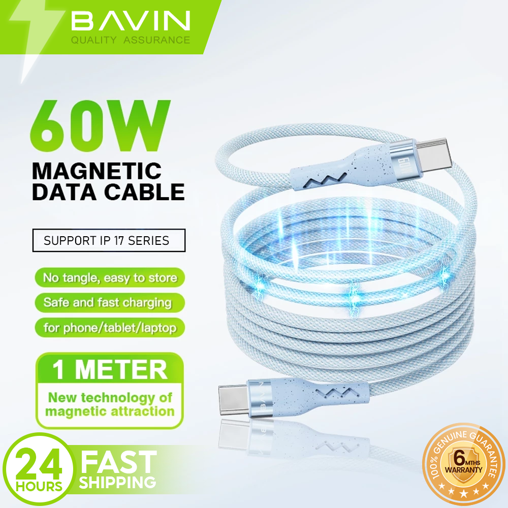BAVIN U-CB327 60W PD Fast Charging Magnetic Data Cable Supports Laptop, iPh & Android (Supports 17 Series)