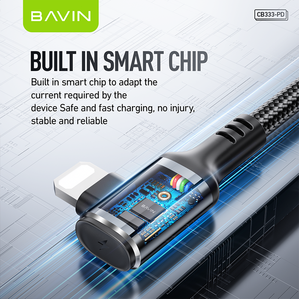 BAVIN CB333 30W Super Fast Charging 2M Nylon Braided & Data Transfer Cable Compatible For Type-C to iPh