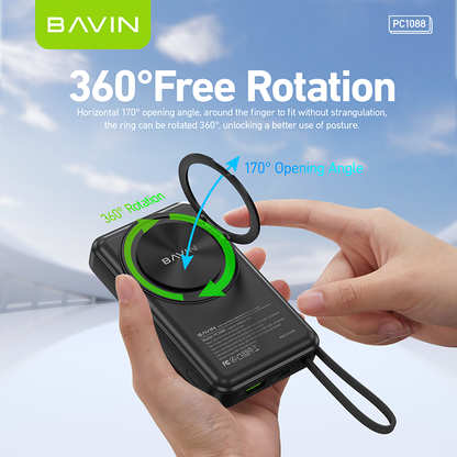 BAVIN PC1088 10000mAh 22.5W PD Wireless Fast Charging Powerbank w/ 360° Stand & Free Magnetic Ring