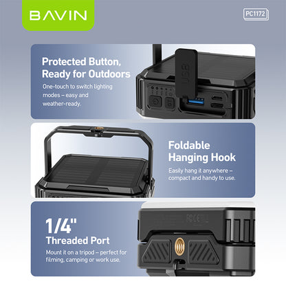 BAVIN PC1172 10000mAh Solar Powerbank w/Waterproof LED | Emergency Light | for Outdoor & Camping