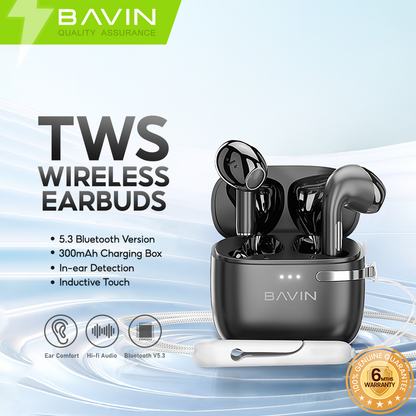 BAVIN HB-BA-07 TWS Wireless Bluetooth Earbuds w/ Touch Control & Lanyard