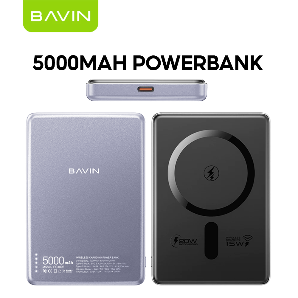 BAVIN PC1095 / PC1106 10000mAh 15W Ultra Thin Fast Charging Wireless Powerbank w/ Free Magnetic Ring