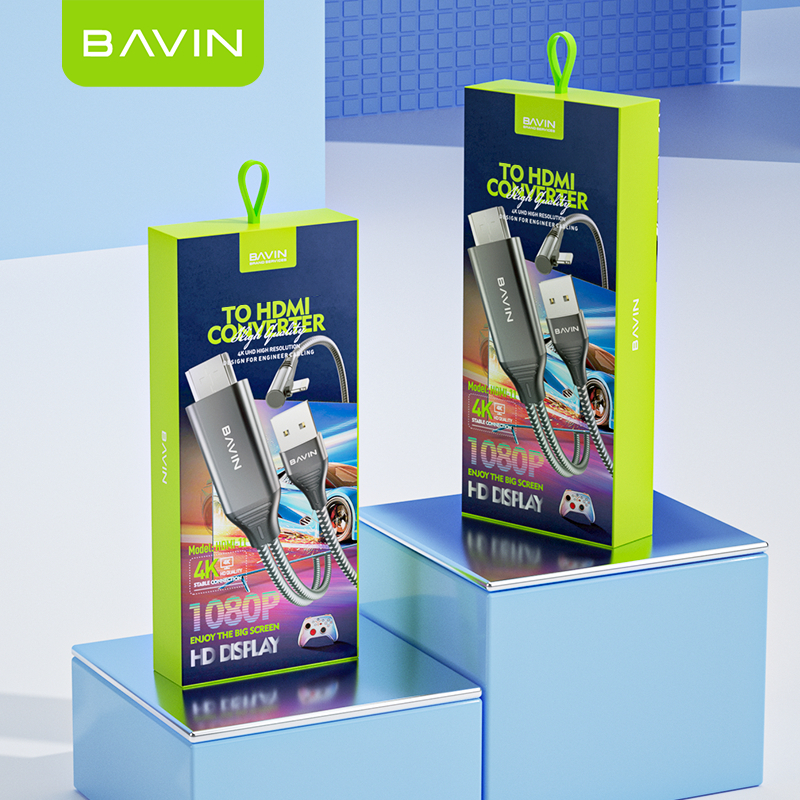 BAVIN HD11 2in1 1080P iPhone to HDMI Rechargeable Cable Adapter 4K 60Hz & 2K 144Hz Support for Phone to TV/Monitor/Projector