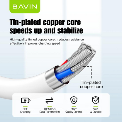 BAVIN U-CB008 12W / 18W / 20W / 60W Fast Charging Qualcomm3.0 Cable Charger High Speed Data Transfer 1/2/3 Meters Cord