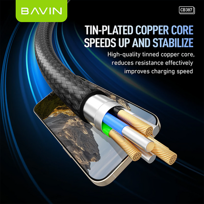 BAVIN CB387 100W 2 in 1 Fast Charging Cable Type-C to Type-C & iPhone w/ 1.2m Nylon Braided Cord for Laptop & Smartphones