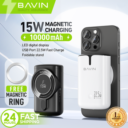 BAVIN PC1056 10000mAh Wireless Powerbank 15W Magnetic Charging with 22.5W USB QC3.0 Fast Charging