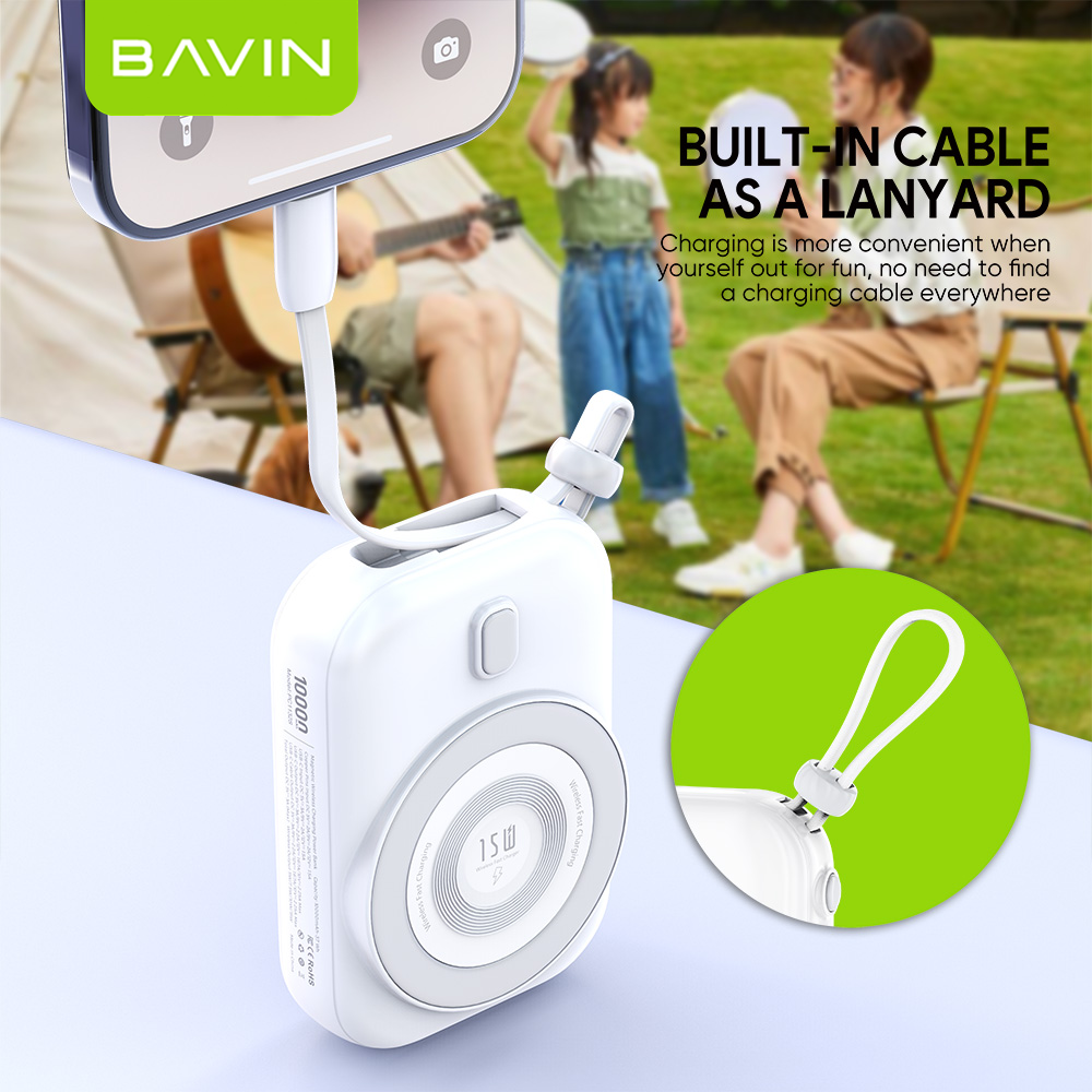 BAVIN Y-PC1130 10000mAh Docking Station Magnetic Wireless Powerbank w/ Built-in Cable