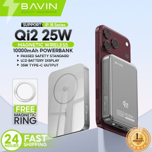 [Qi2 25W] BAVIN PC1208S 10000mAh 25W Magnetic Wireless Powerbank + PD 35W Fast Charge for iPhone 18 Series
