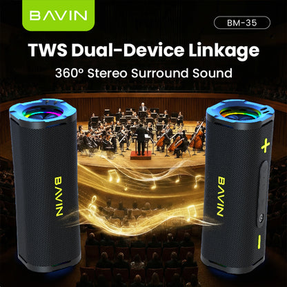 BAVIN BM35 Portable Wireless Bluetooth Speaker 30W TWS Powerful Sound 1800mAh Battery With RGB Light & Lanyard Design