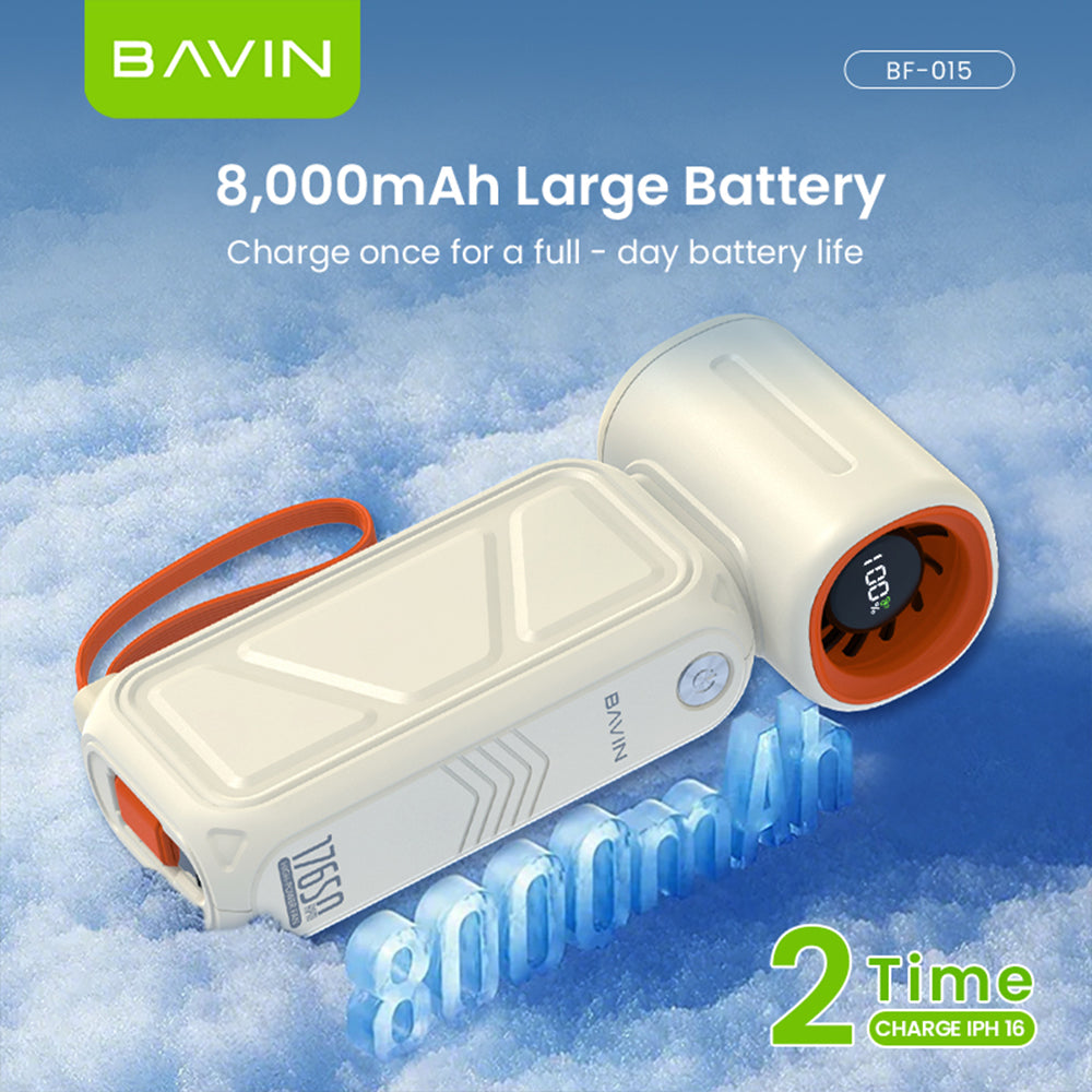 BAVIN BF-015 2-in-1 Handheld Mini Turbo Fan 17650RPM Rechargeable & 8000mAh Powerbank w/ 5-Speed Adjustable, LED Display
