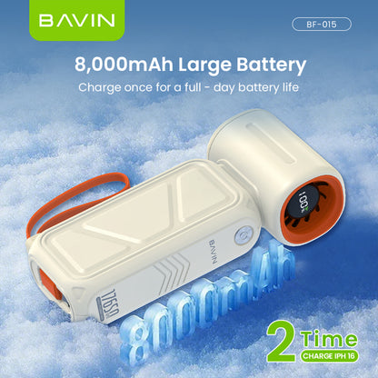 BAVIN BF-015 2-in-1 Handheld Mini Turbo Fan 17650RPM Rechargeable & 8000mAh Powerbank w/ 5-Speed Adjustable, LED Display