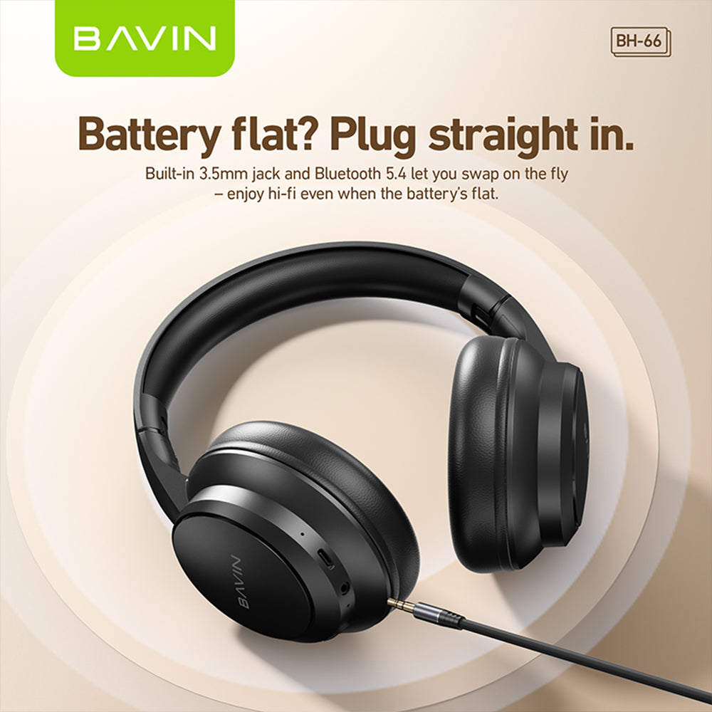 BAVIN HB-BH66 Wireless Bluetooth 5.4 Headphones HiFi Stereo Sound, Foldable & Adjustable Design w/ 3.5mm Audio Jack Support