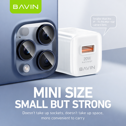 BAVIN PC967 PD 20W Mini Fast Charger Adapter w/ Intelligent Micro Chip for iPhone 16 & Android Phones