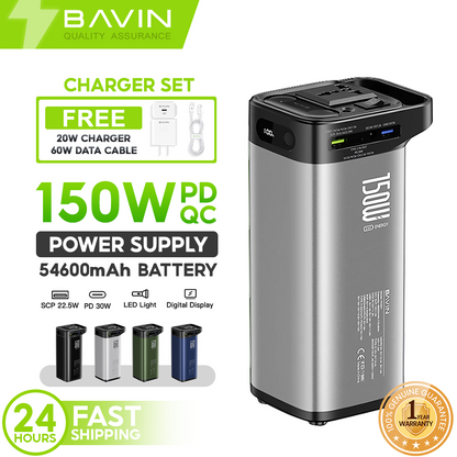 BAVIN PC021 54600mAh 150W Portable Power Supply Powerbank 22.5W w/ LED Light & Display