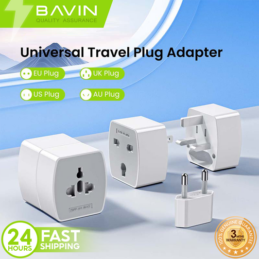 BAVIN PC2103A Universal Travel Plug Adapter Compatible w/ EU UK US AU Sockets for Worldwide Use
