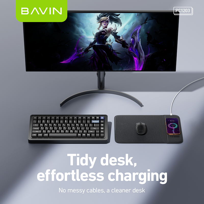 BAVIN C-W-PC1203 2-in-1 15W Wireless Fast Charging Mousepad w/ Anti-Slip Design & Qi Protocol Support