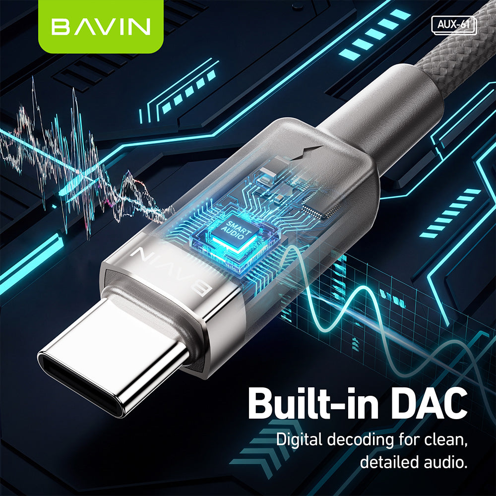 BAVIN AUX60/AUX61 1M Hi-Res Type-C / iPhone to 3.5mm AUX Audio Cable Male to Male for Headphone Headset