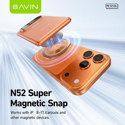 BAVIN PC1212 5000mAh 15W Fast Charging Magnetic Powerbank w/Smart TFT Display+Ultra Thin for iPhone 15-17