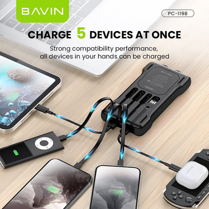 BAVIN PC1118 20000mAh Portable Wireless Solar Powerbank 22.5W Fast Charging Built-in Cable