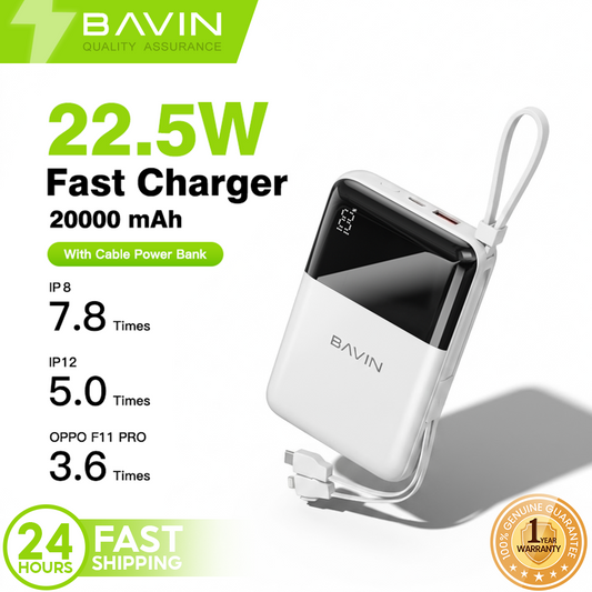 BAVIN PC009 / PC1023 10000-20000mAh 22.5W Fast Charging Powerbank Long Battery & Built-in Cable