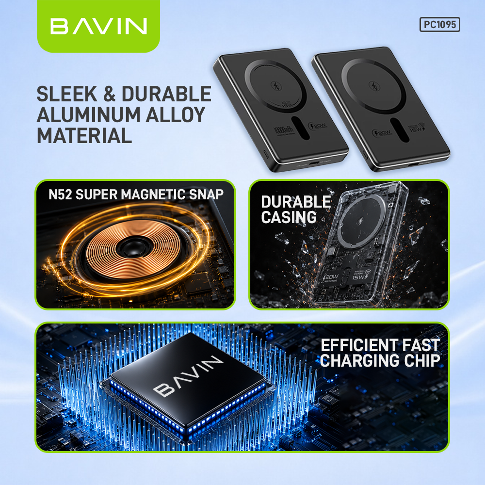 BAVIN PC1095 / PC1106 10000mAh 15W Ultra Thin Fast Charging Wireless Powerbank w/ Free Magnetic Ring