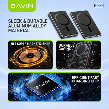 BAVIN PC1095 / PC1106 10000mAh 15W Ultra Thin Fast Charging Wireless Powerbank w/ Free Magnetic Ring