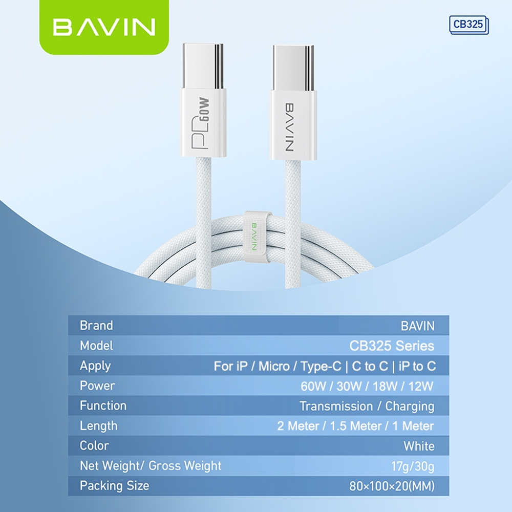 BAVIN CB325 60W USB C Cable Type C Data Cord PD Fast Charging For iPhone 17 Series & Laptop Charging
