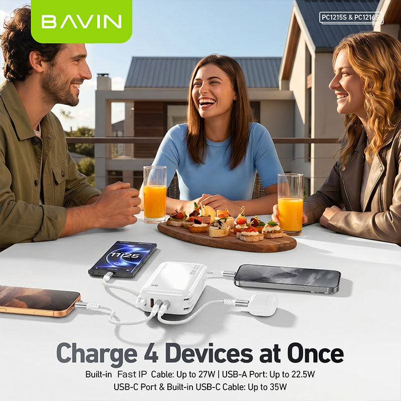 BAVIN PC1215 2-in-1 10000mAh/20000mAh 35W PD Fast Charging Powerbank w/ Built-in Dual Cables + AC Plug