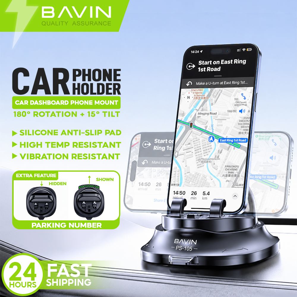 BAVIN PS105 3in1 Car Phone Holder Anti-Slip Dashboard 180° Rotating w/ Parking Number + Glasses Storage