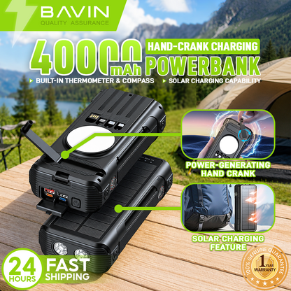 BAVIN PC1250 Portable Multifunctional 40000mAh PD 22.5W Fast Charge Solar Powerbank Built-in Cables