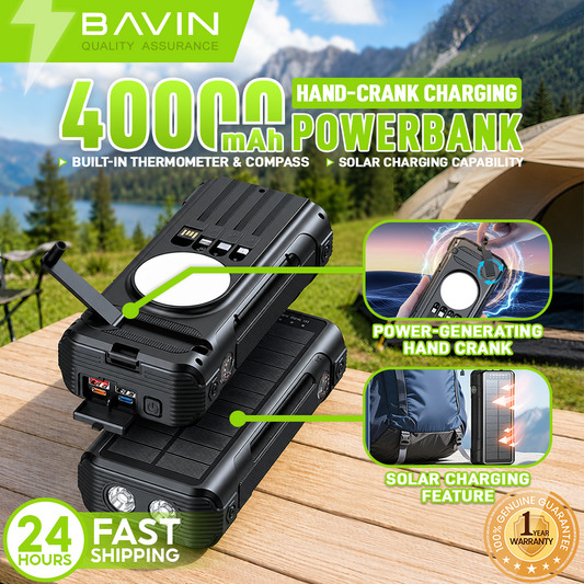 BAVIN PC1250 Portable Multifunctional 40000mAh PD 22.5W Fast Charge Solar Powerbank Built-in Cables