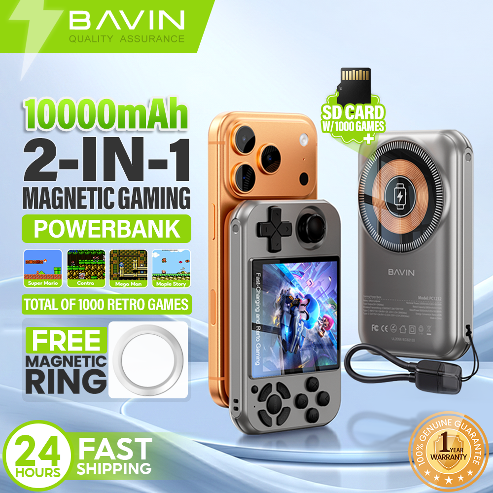 BAVIN PC1232 2in1 10000mAh Portable Game Console Magnetic Powerbank 15W w/ Dual Type-C Cable + TF Card