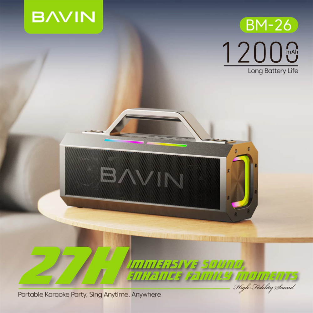 BAVIN BM26 Outdoor Bluetooth Speaker Splash-Proof & Durable with 2 Wireless Microphones