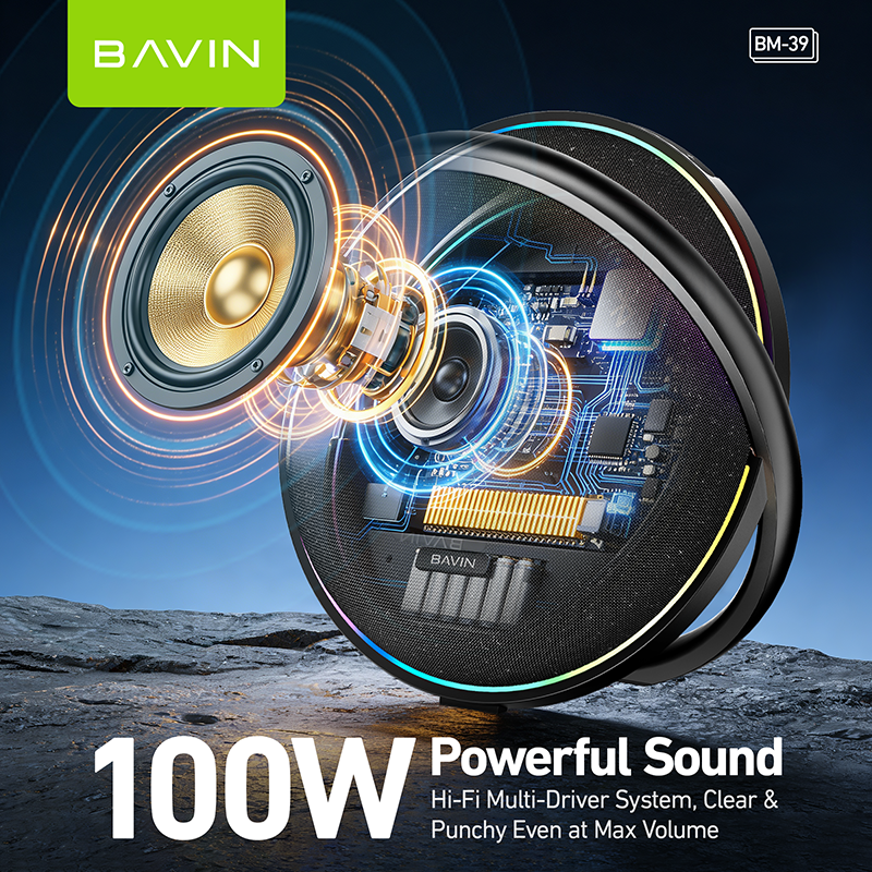BAVIN BM39 100W Portable Bluetooth Wireless Speaker w/12000mAh Powerbank Function for Home & Outdoor