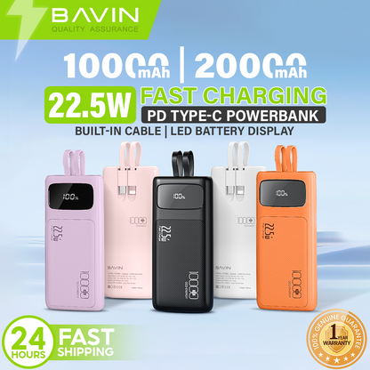 BAVIN PC008 10000mAh / PC007 20000mAh 22.5W Fast Charging Powerbank w/ Built-in Cable & LED Display