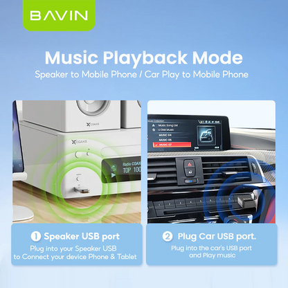 BAVIN 10 HD Sound BT 5.3 Music Receiver Plug and Play w/ 20m Distance Transmission for Car / Speaker