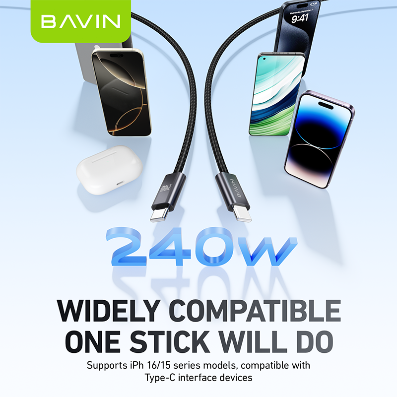 BAVIN U-CB363-CC 240W Super Fast Charging Nylon Braided Cable