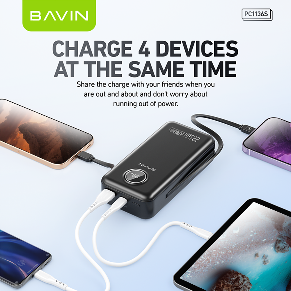 BAVIN PC1122 10000mAh / PC1136 20000mAh Fast Charging Powerbank 22.5W USB w/ Retractable Cable