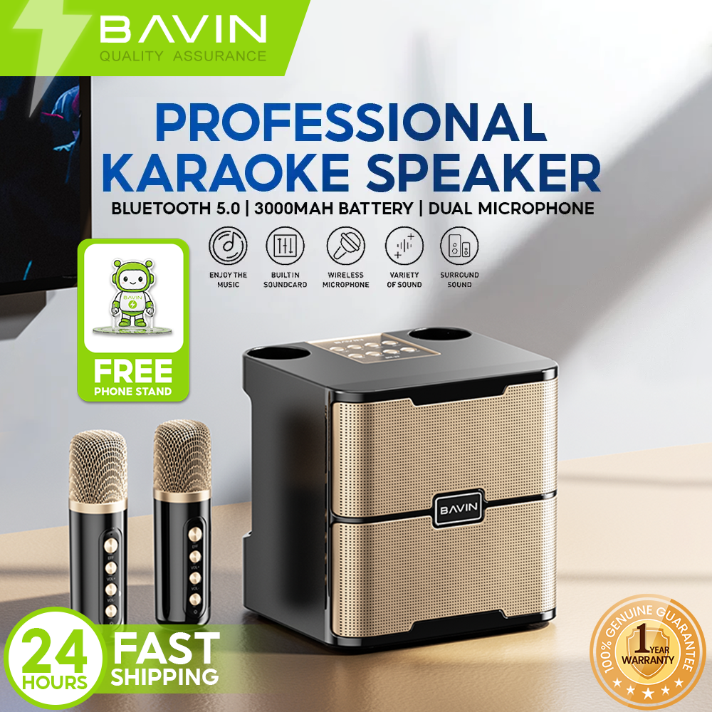 [Free Phone Stand] BAVIN BM22 Mini Amplifier Karaoke Bluetooth Wireless Speaker with Heavy Bass Sound Dual Mic