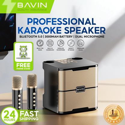 [Free Phone Stand] BAVIN BM22 Mini Amplifier Karaoke Bluetooth Wireless Speaker with Heavy Bass Sound Dual Mic