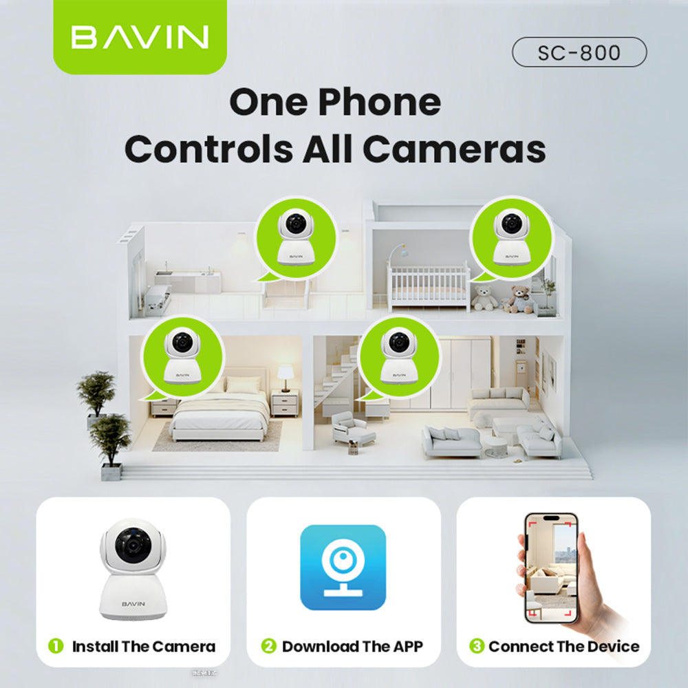 BAVIN SC800 3MP Pan/Tilt Home Security WiFi CCTV Camera | 2-Way Audio & App Control w/ Wall Stand