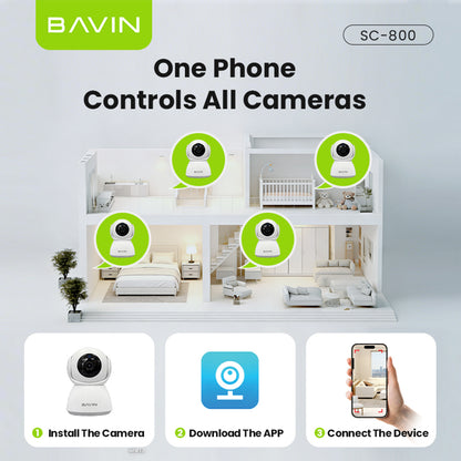 BAVIN SC800 3MP Pan/Tilt Home Security WiFi CCTV Camera | 2-Way Audio & App Control w/ Wall Stand