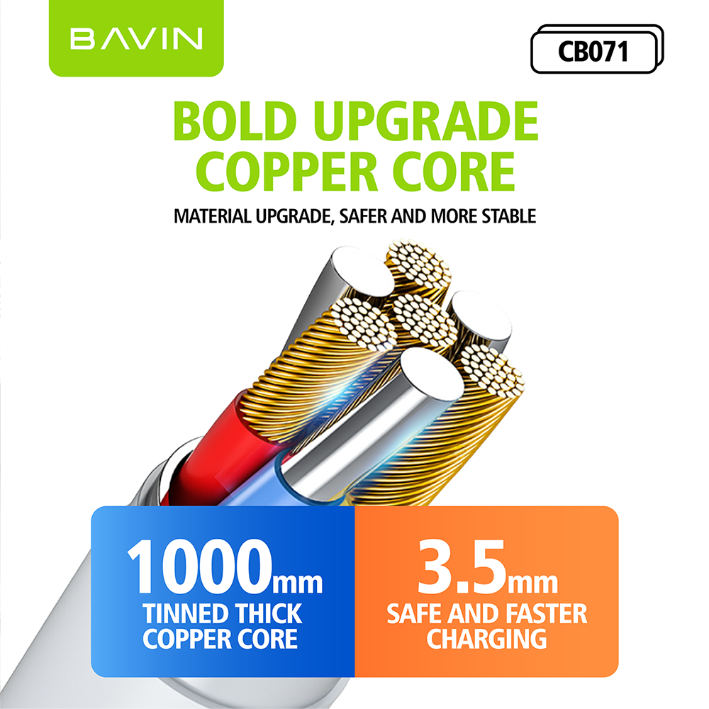 BAVIN U-CB071 QC3.0 Fast Charging Cable 18W/30W/60W Micro iPhone Type-C/V3 Mini USB iPhone 4S & P1000 0.5m-2m 2.4A Data Transfer