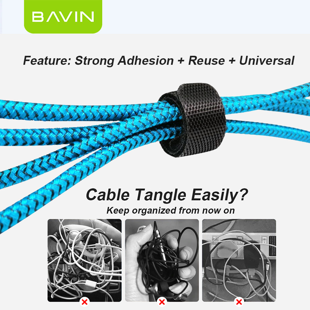 BAVIN Cable Organizer Velcro Strap Wire Winder 14.2cm–5M Nylon Cord Holder for Earphones USB AUX Mouse Cables