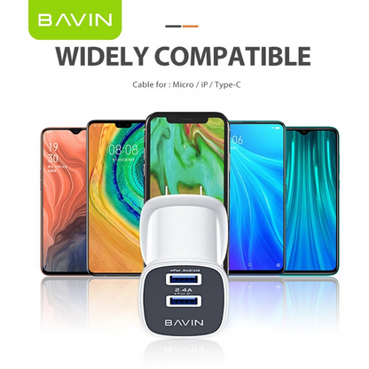 BAVIN PC727 2.4A Quick Charge Dual USB Wall Charger w/ Charging Cable for iPhone / Micro / Type-C